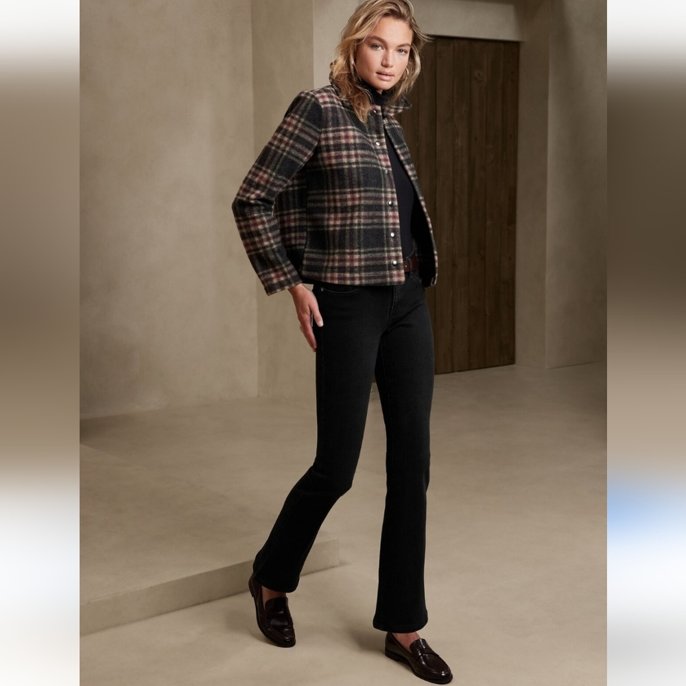 BANANA REPUBLIC Plaid Short Jacket Black Cream NWT MP - Picture 5 of 16